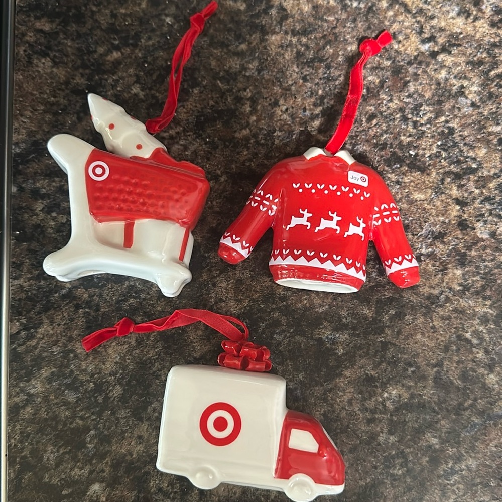 NWOT Set of 3 ceramic Target themed ornaments